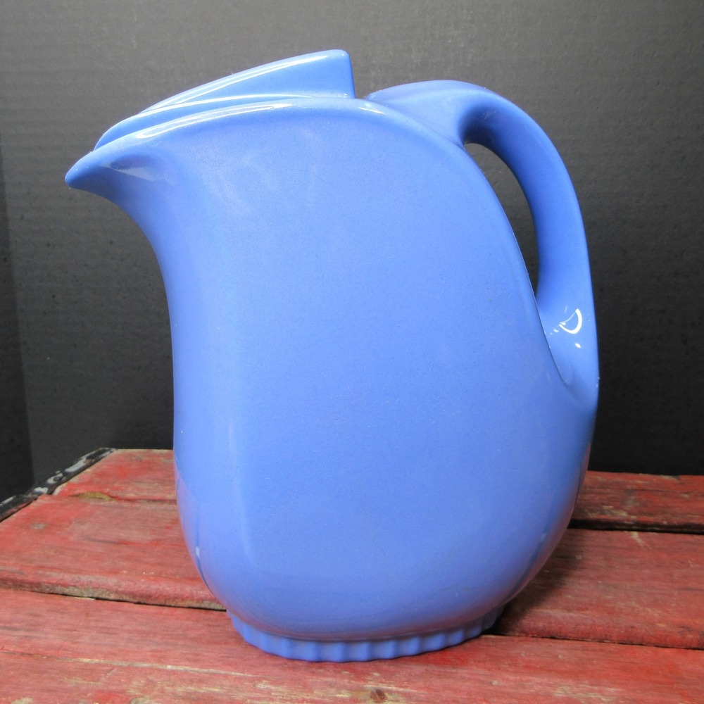 VTG Hall China Delphinium Blue Ceramic Pitcher w/ Lid Montgomery Ward Art Deco